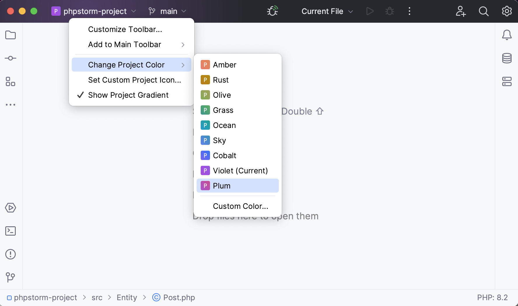 Configuring the main toolbar color