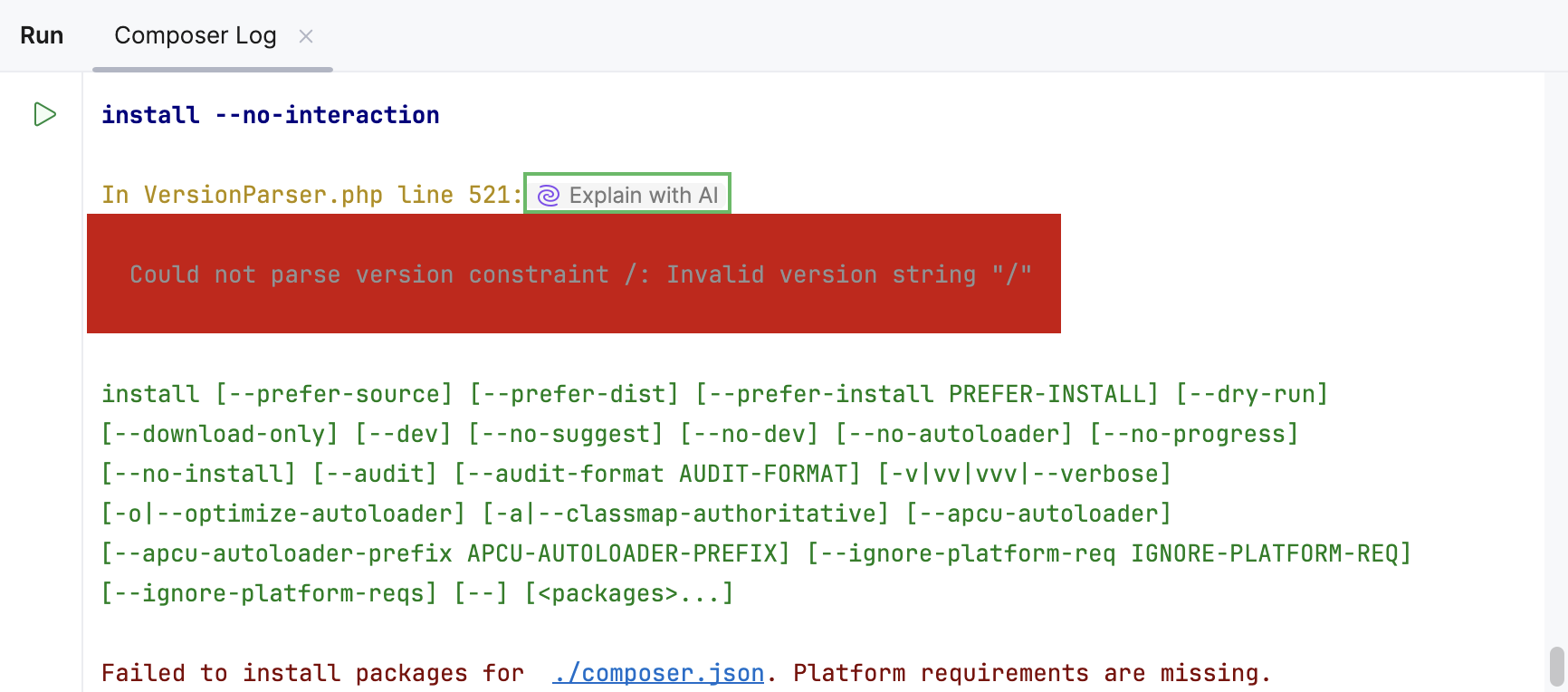 Explain with AI option in console