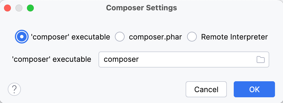 the Composer Settings dialog