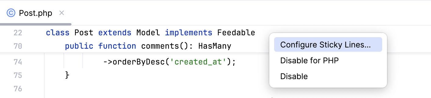 Configure sticky lines