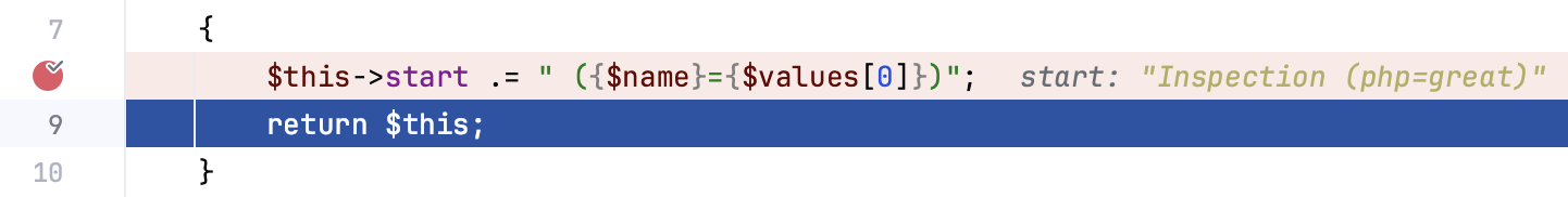 Blue line indicating the current execution point