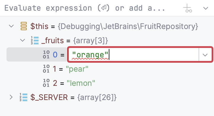 Enter new value for the variable in the field right next to its name