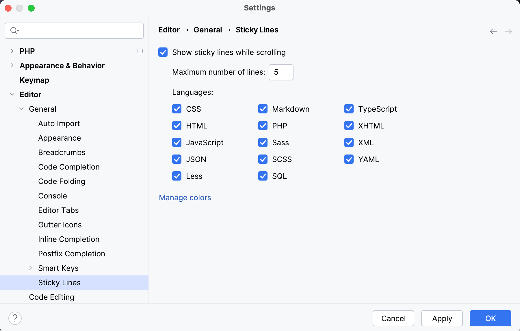 Disable sticky lines