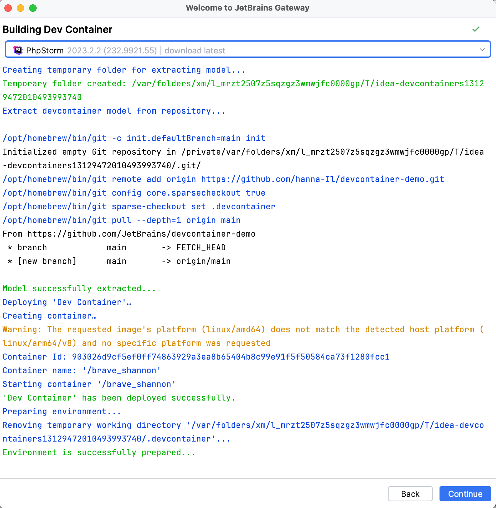 Preparing dev container