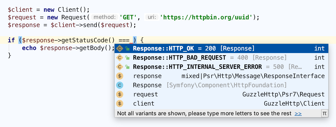 Code completion for http request with expected return values