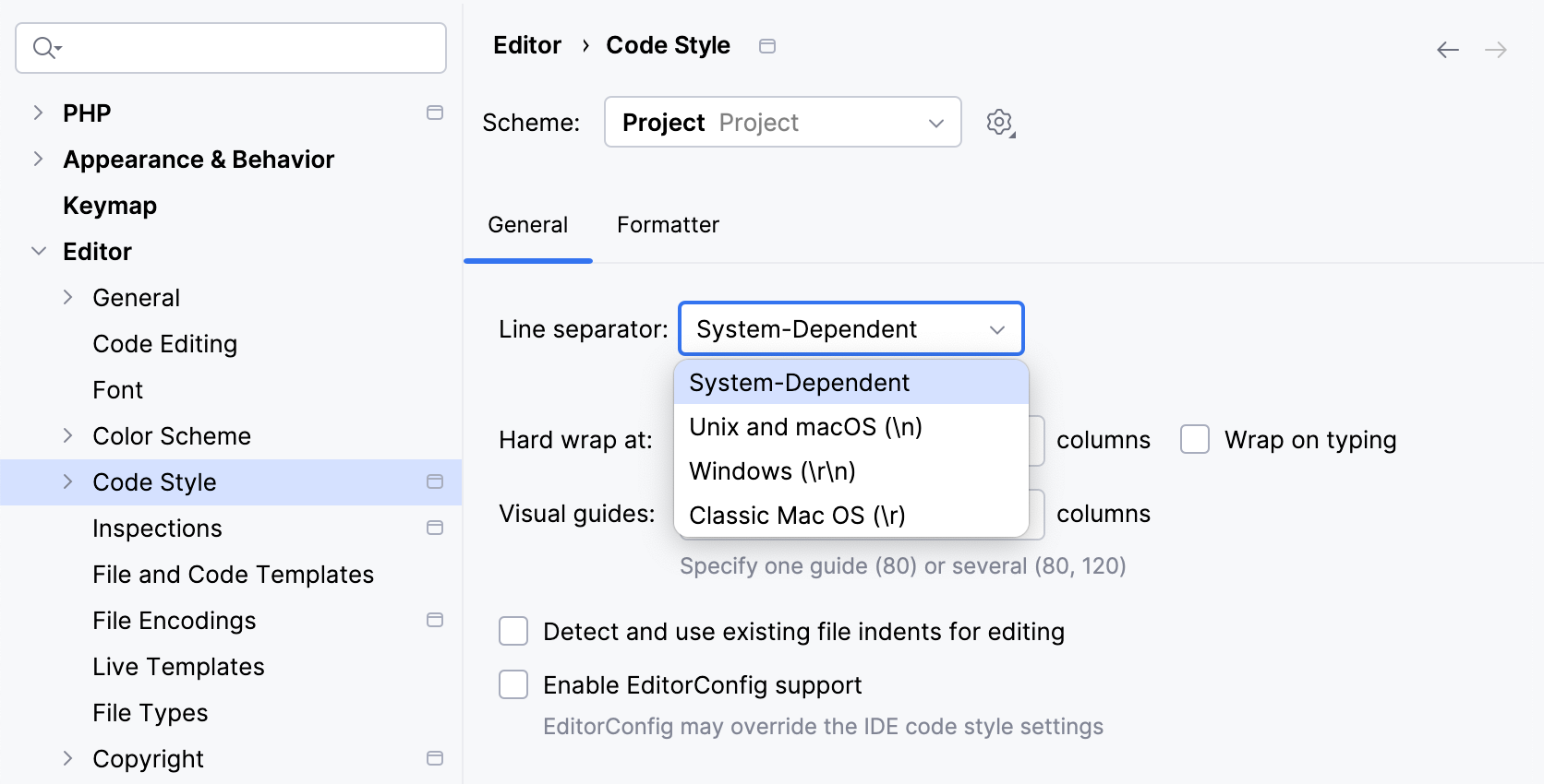 Line Separator for new files