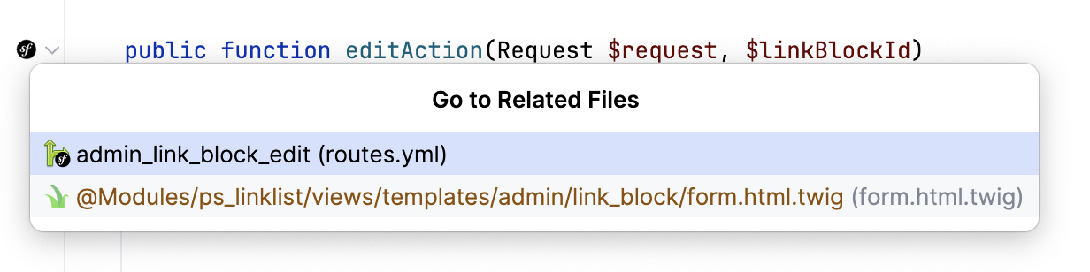 Navigate to Symfony related files