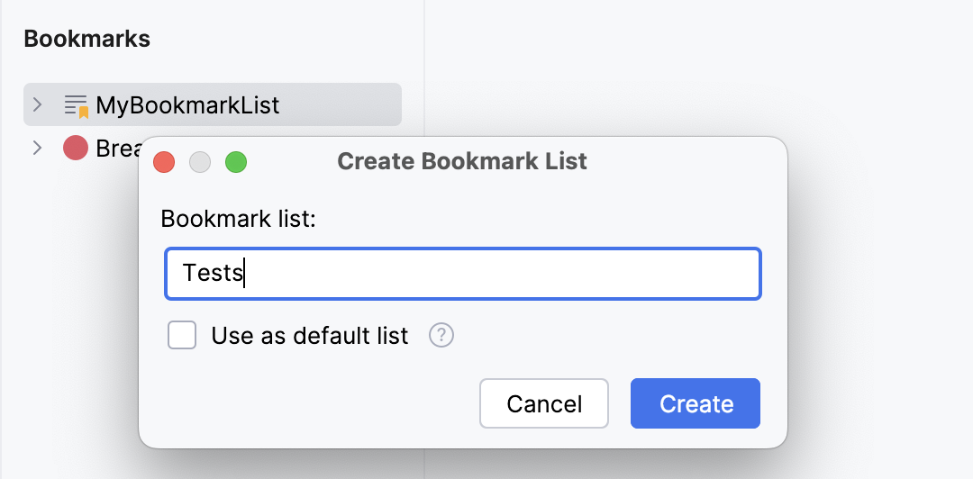 Creating new bookmark list