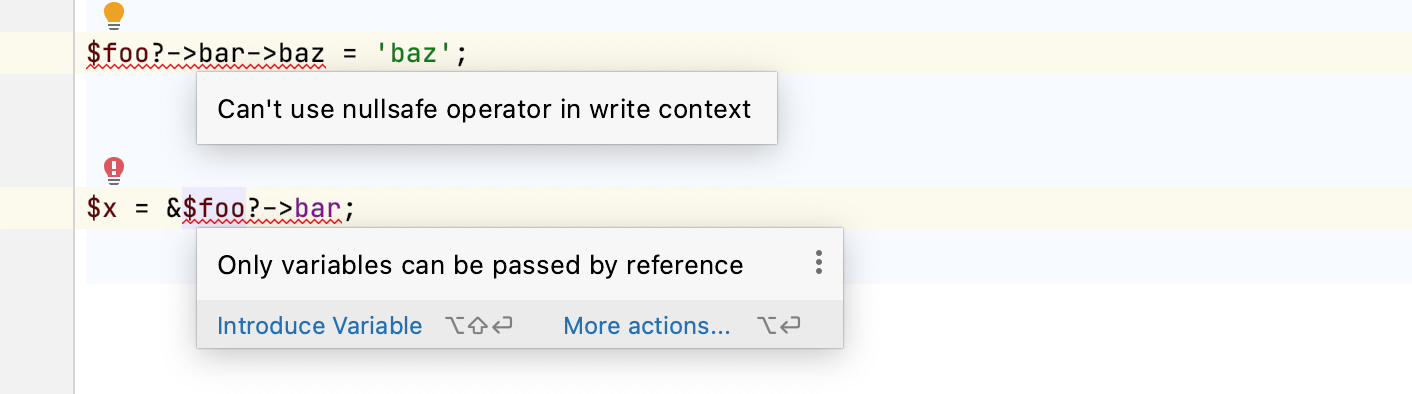 Nullsafe operator inspections checks