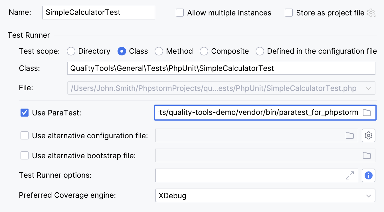 Provide path to ParaTest library in run configuration