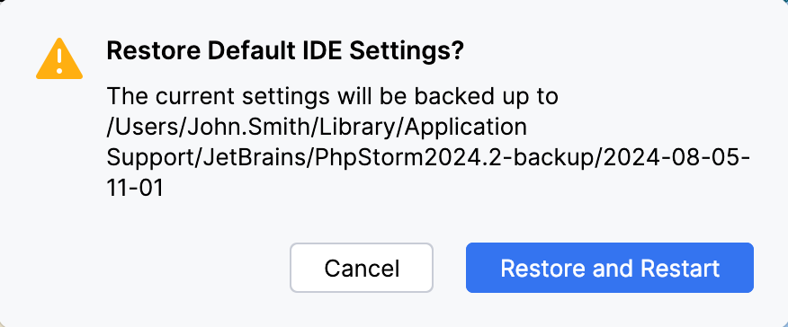 A popup prompting to confirm that you want to restore the default settings