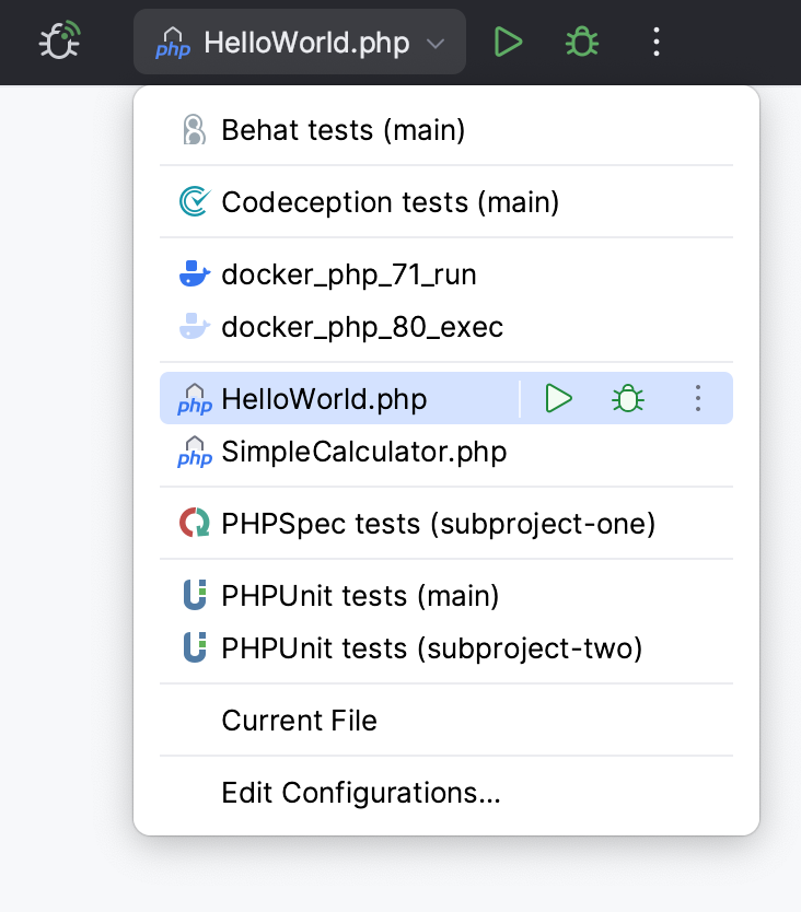 Run configuration selector