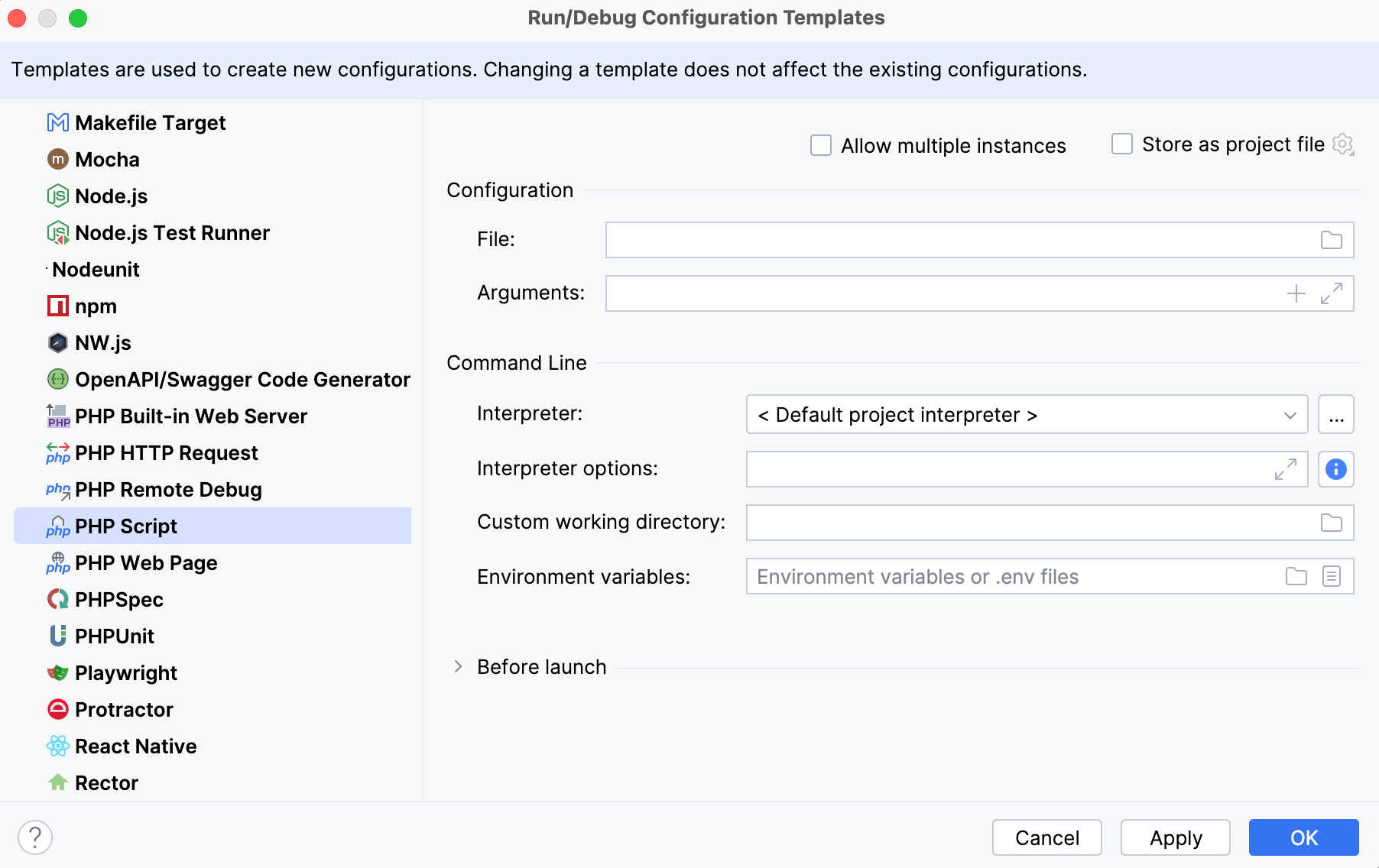 Run/Debug templates