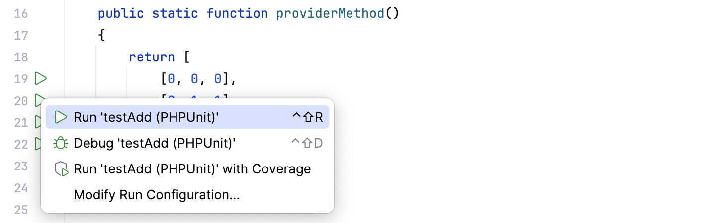 Run a PHPUnit test for a single data set