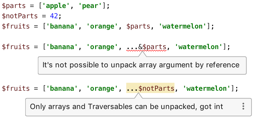 Spread operator in arrays inspections