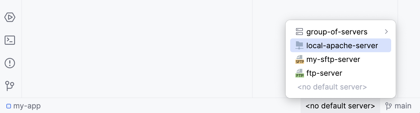 Selecting a default deployment server in PhpStorm status bar