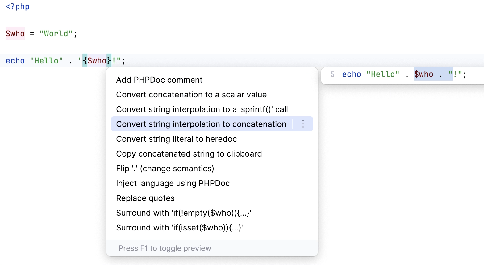 Applying string manipulation intentions