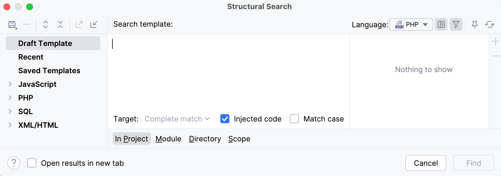 Structural Search dialog