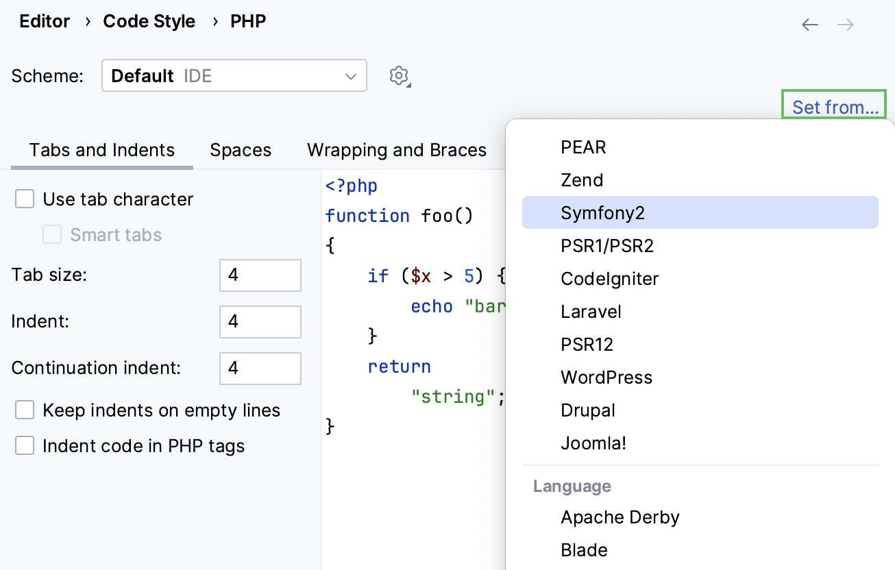 Symfony code style settings