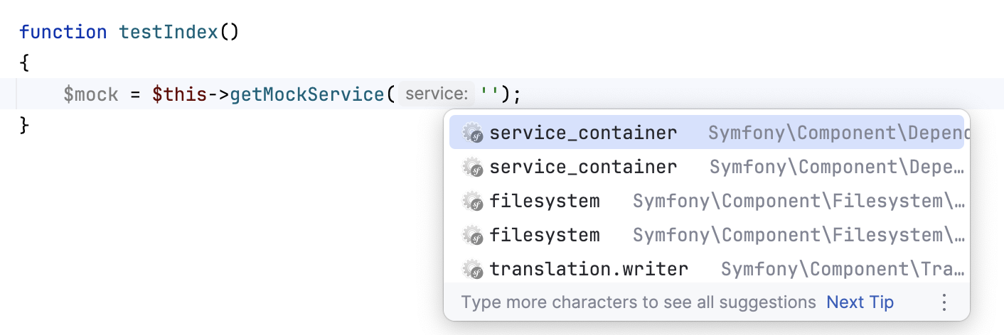 Symfony mock completion in a helper function