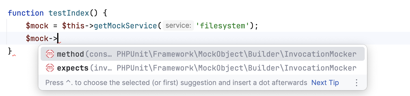 Symfony mock completion in a helper function not available