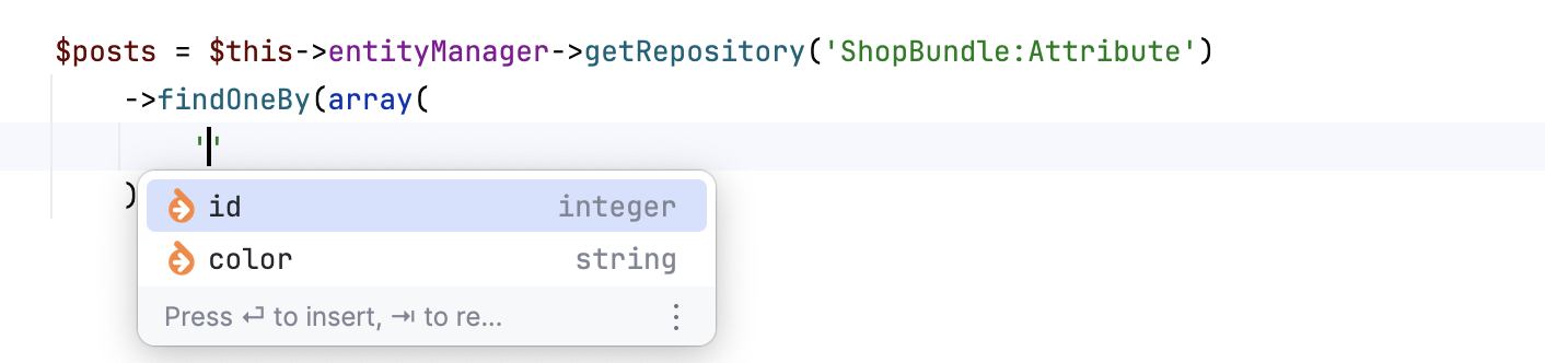 Symfony Doctrine repository fields completion