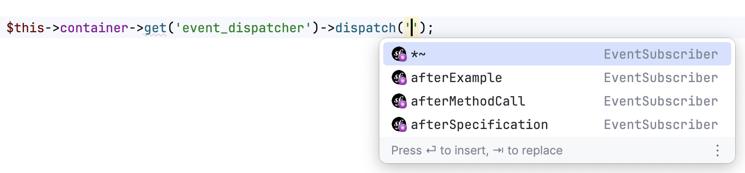 Symfony events name completion