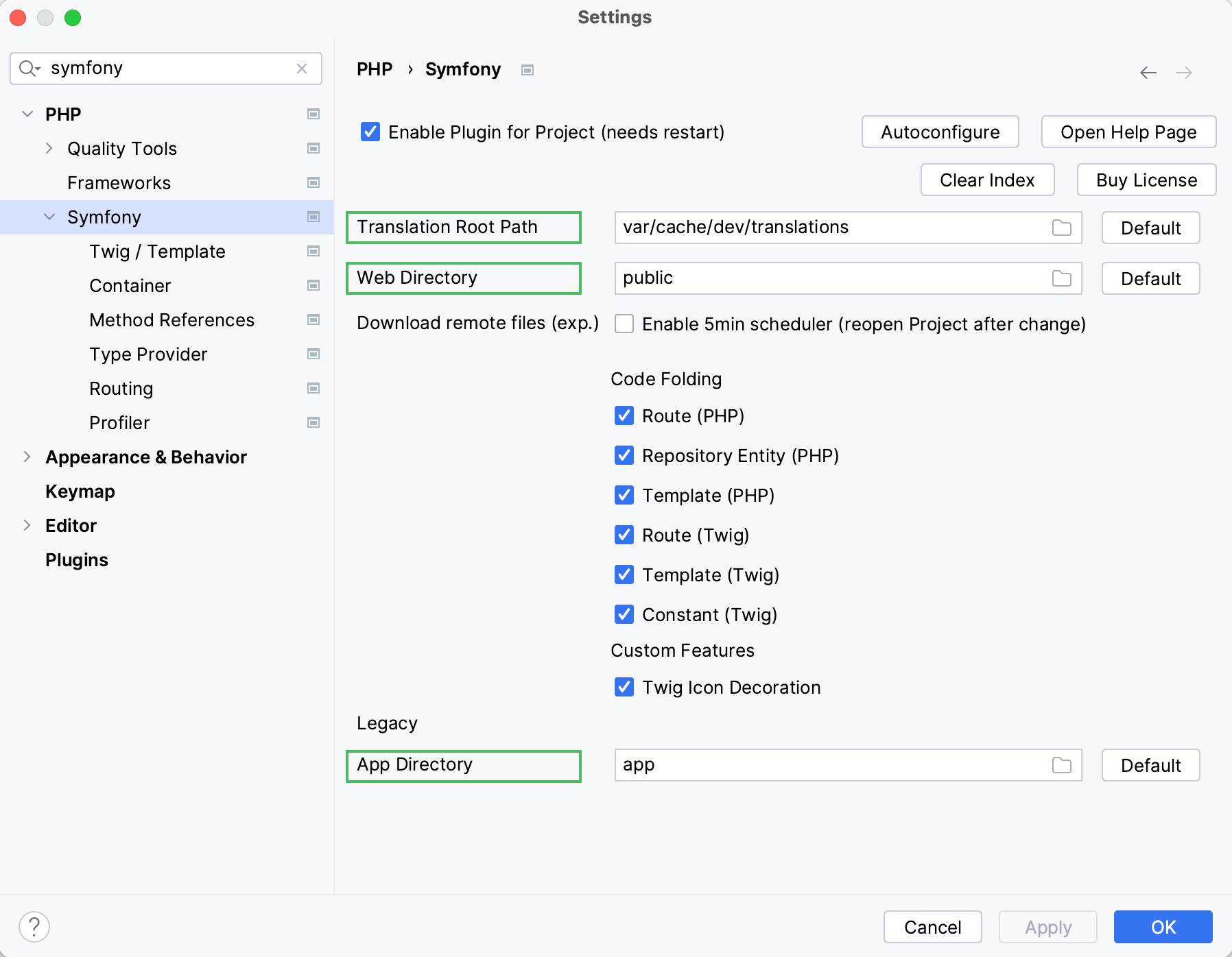 Symfony general settings