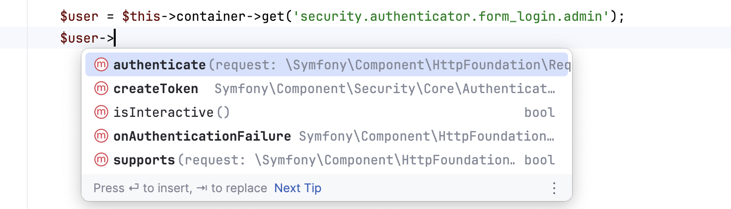 Symfony service methods completion