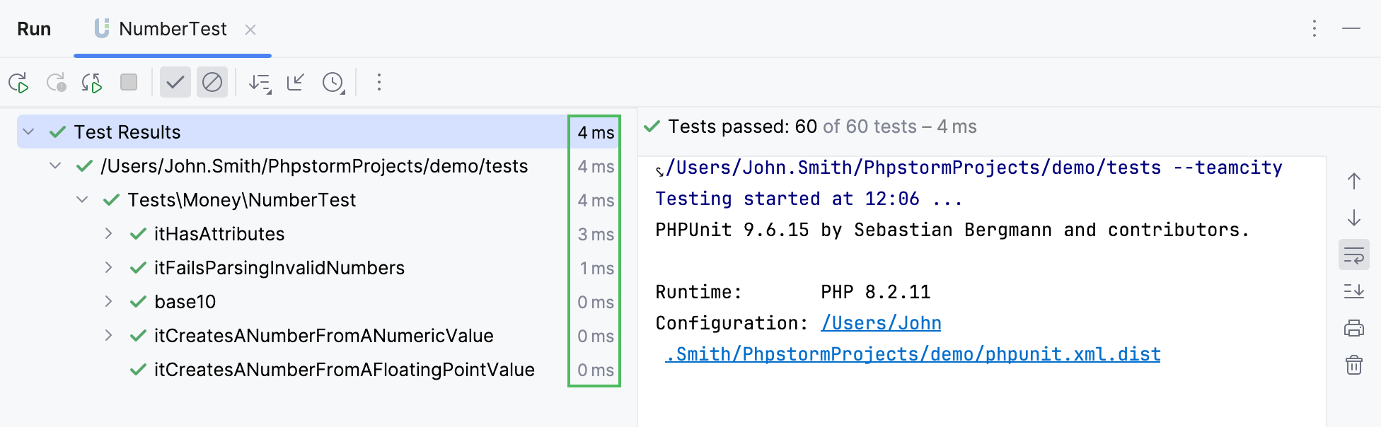 Test runner in the Run tool window