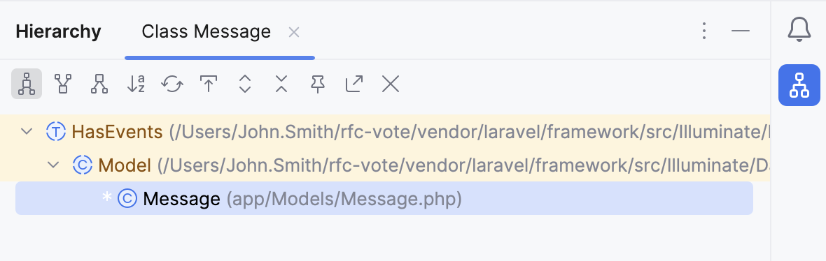 Class hierarchy shown in the Hierarchy Tool Window