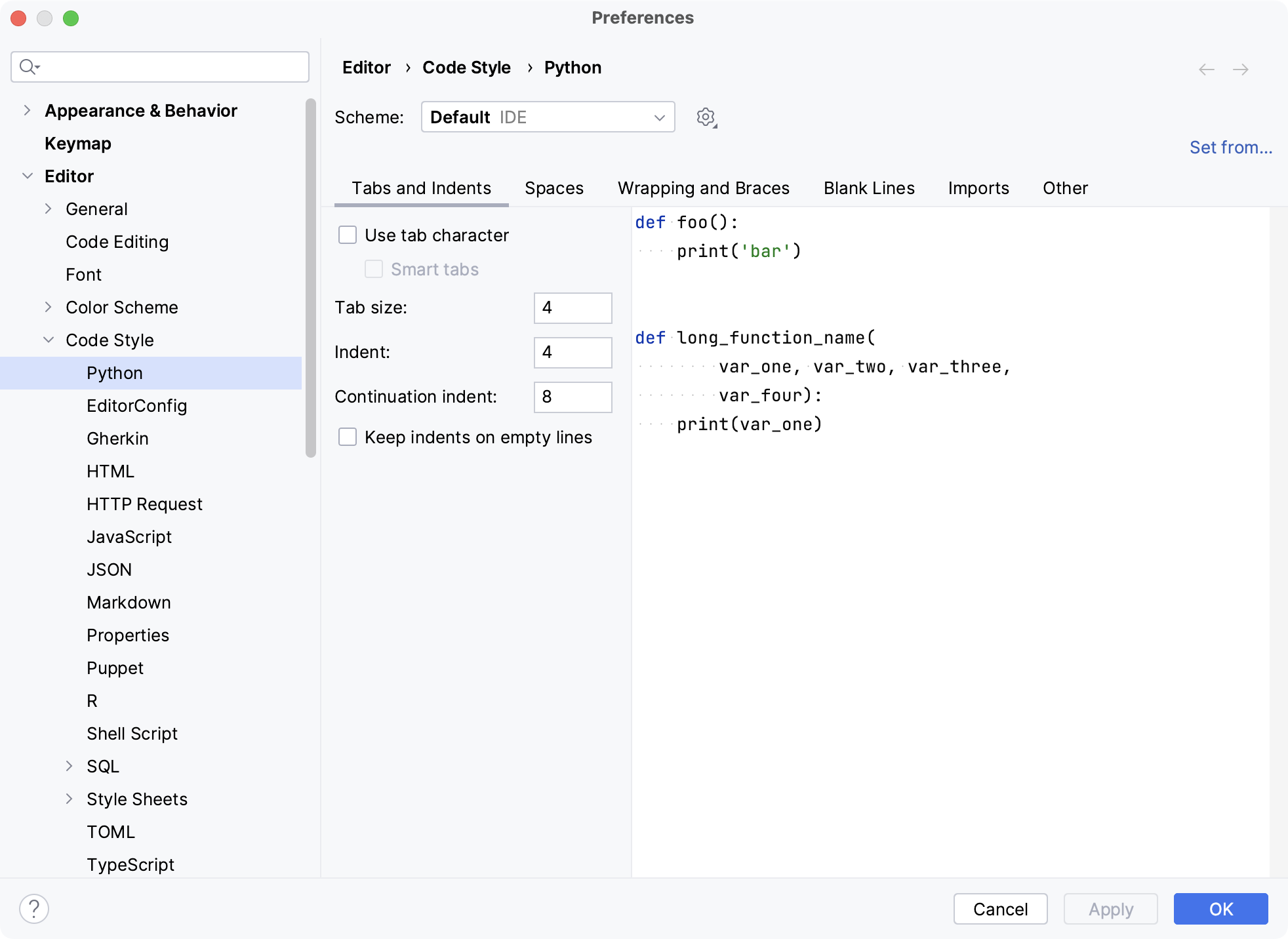 Code style settings