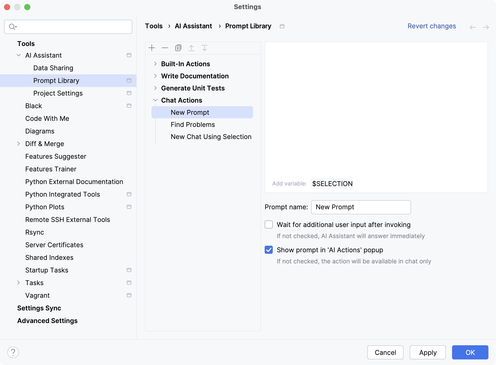 PyCharm: User prompts library settings