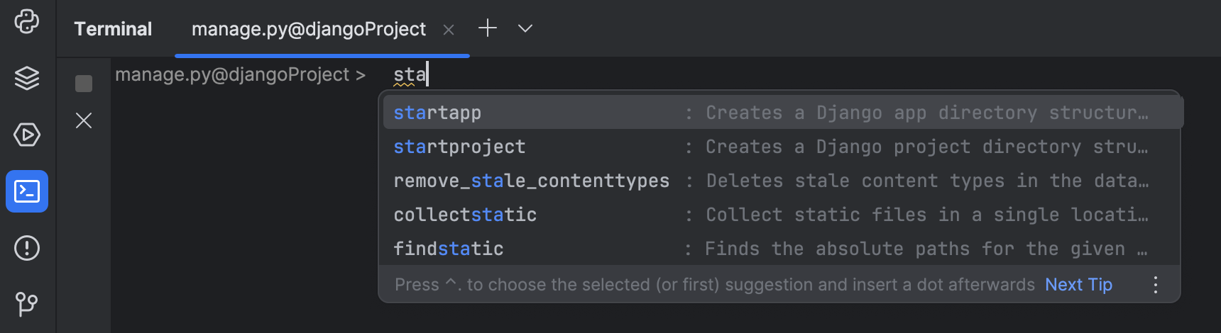 Create a Django application in a project | PyCharm Documentation