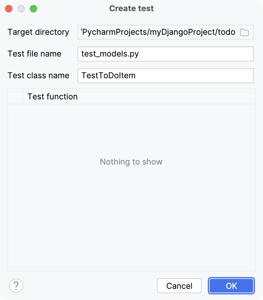 Create a test dialog