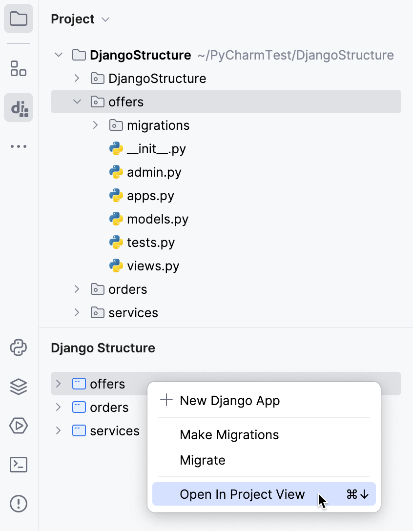 Opening the app directory in the Project tool window