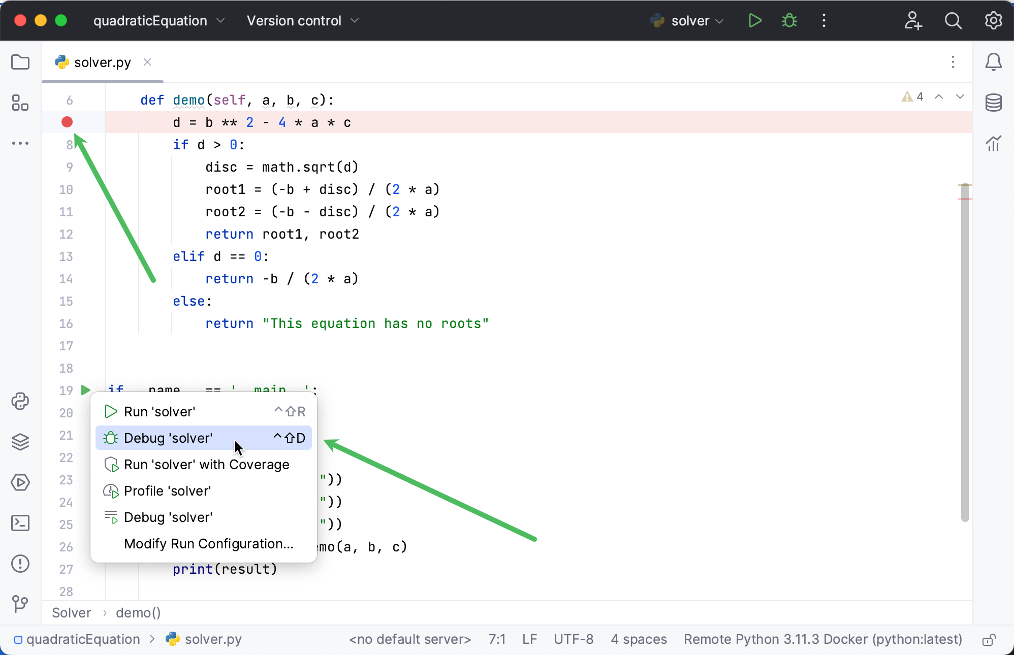 Setting a breakpoint and launching the debugger