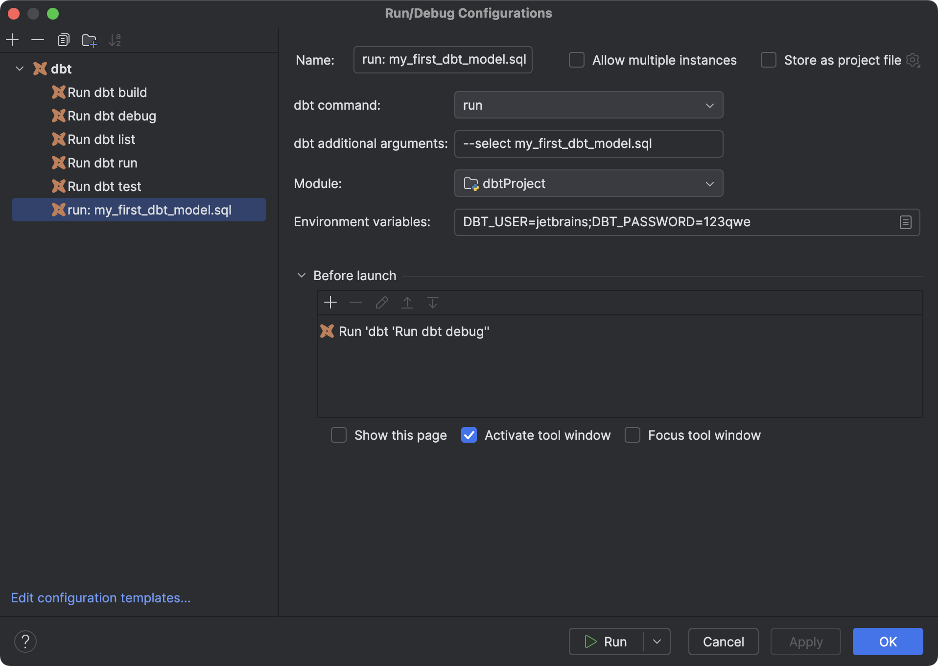 Dbt support dataspell documentation