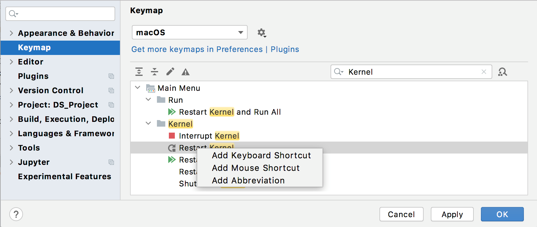 Keymap settings