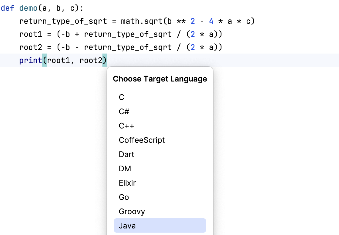 Target Language list