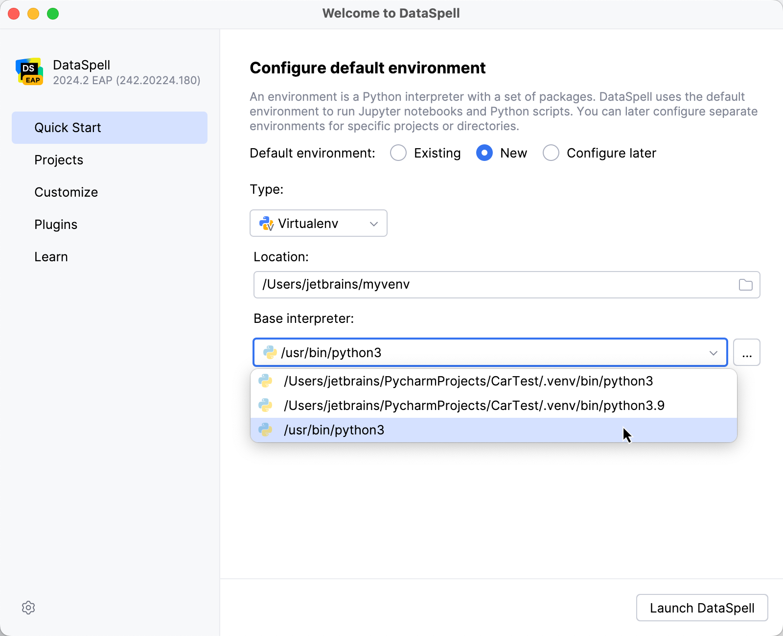 Select system interpreter