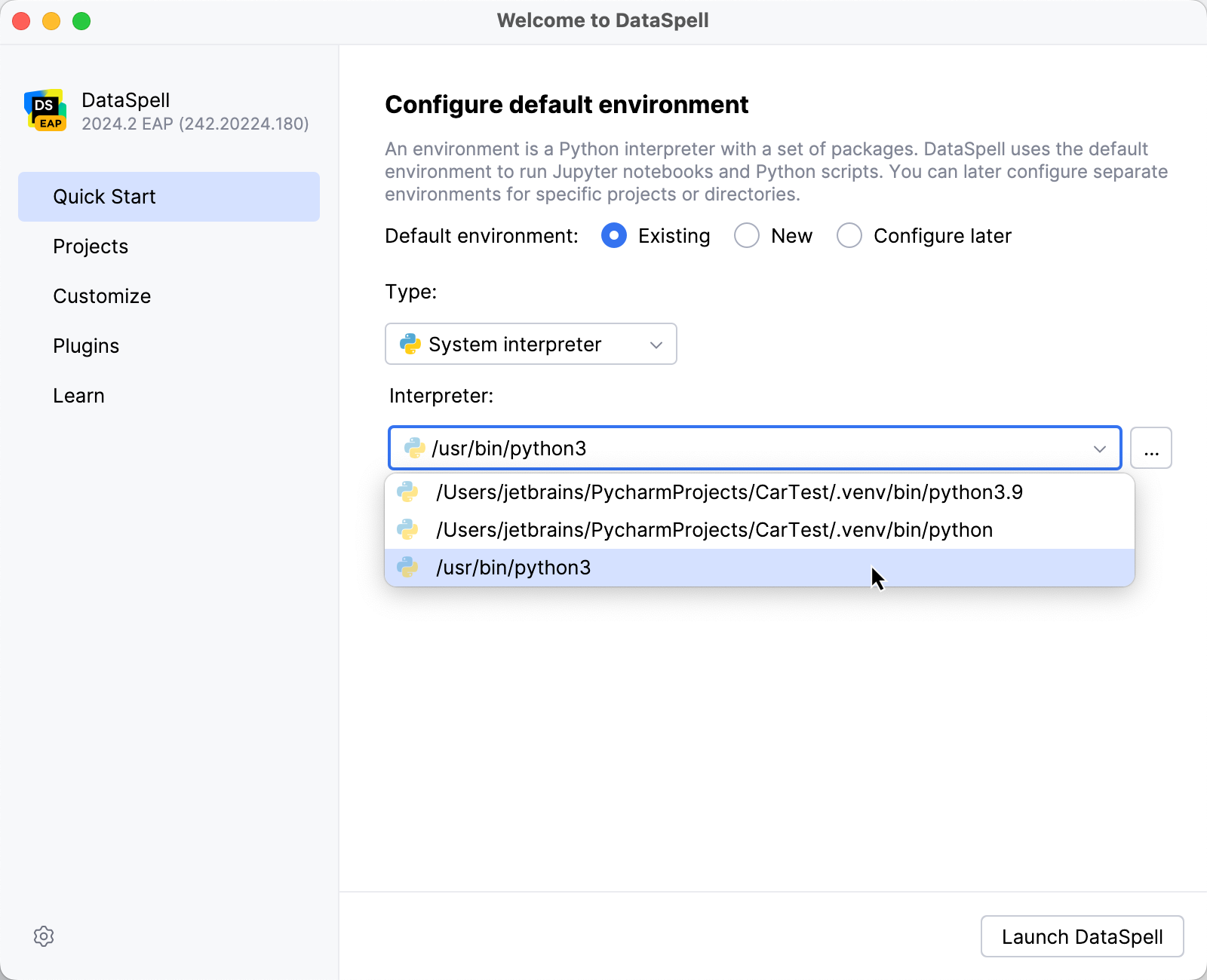 Select system interpreter