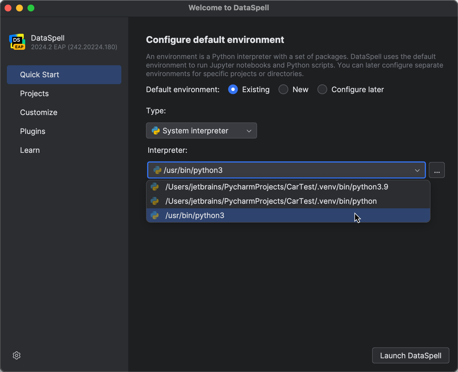 Run DataSpell for the first time | DataSpell Documentation