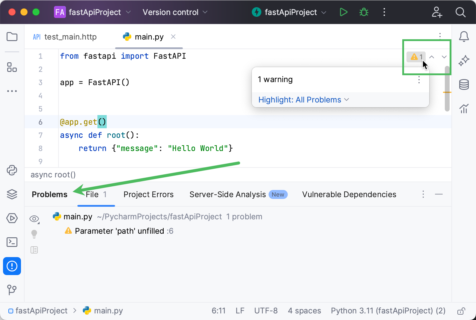 Code inspections in FastAPI samples