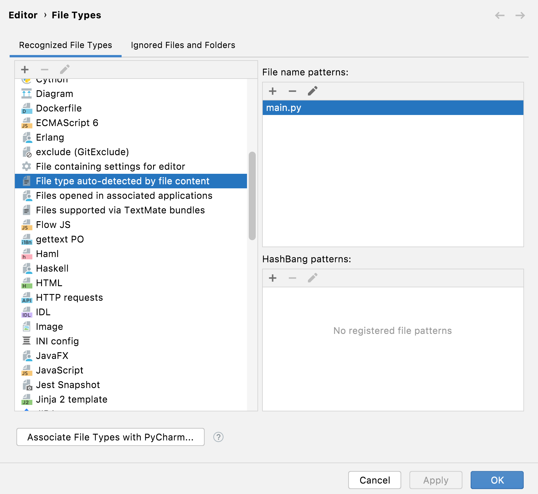 Python file type settings