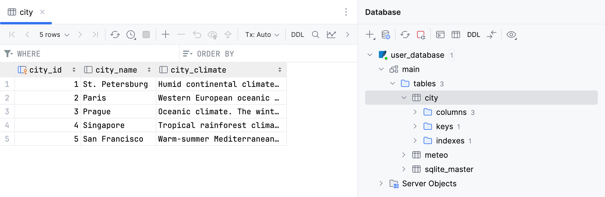 Meteo database