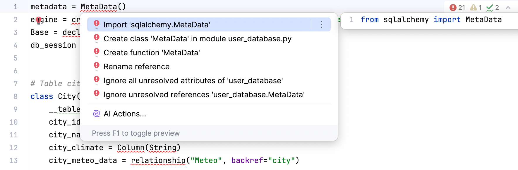 Applying quick fixes for the missing import statements