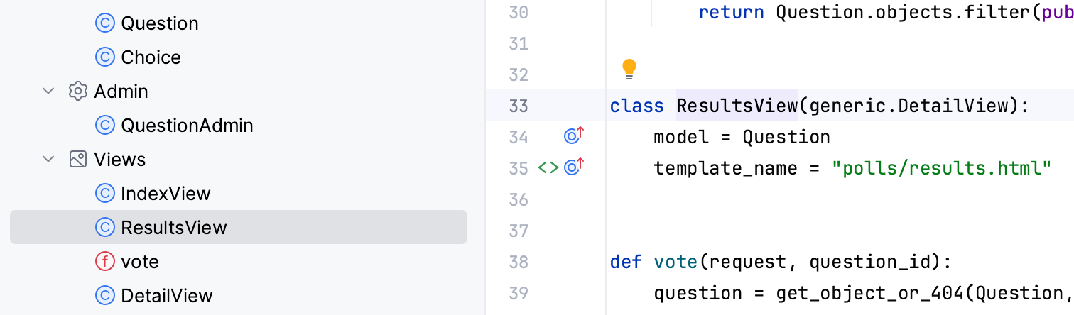 Jumping to a Django component from the Django Structure tool window