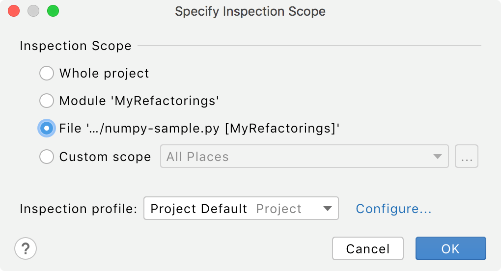 The Specify Inspection Scope dialog