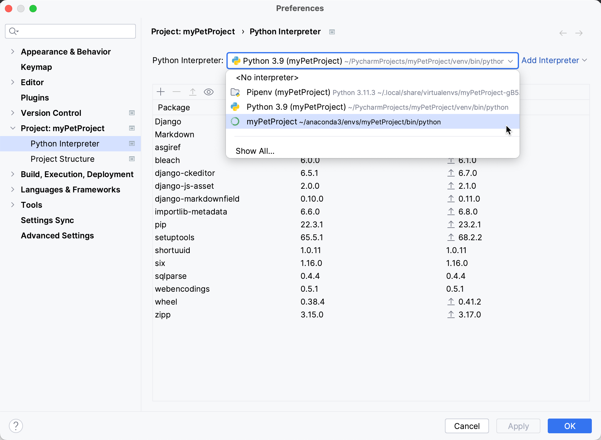 Viewing the installed Python packages